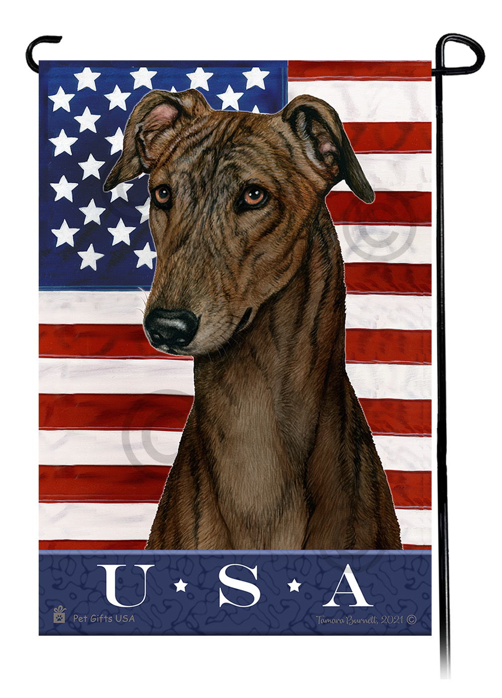 Greyhound Dark Brindle True Blue Garden Flag image