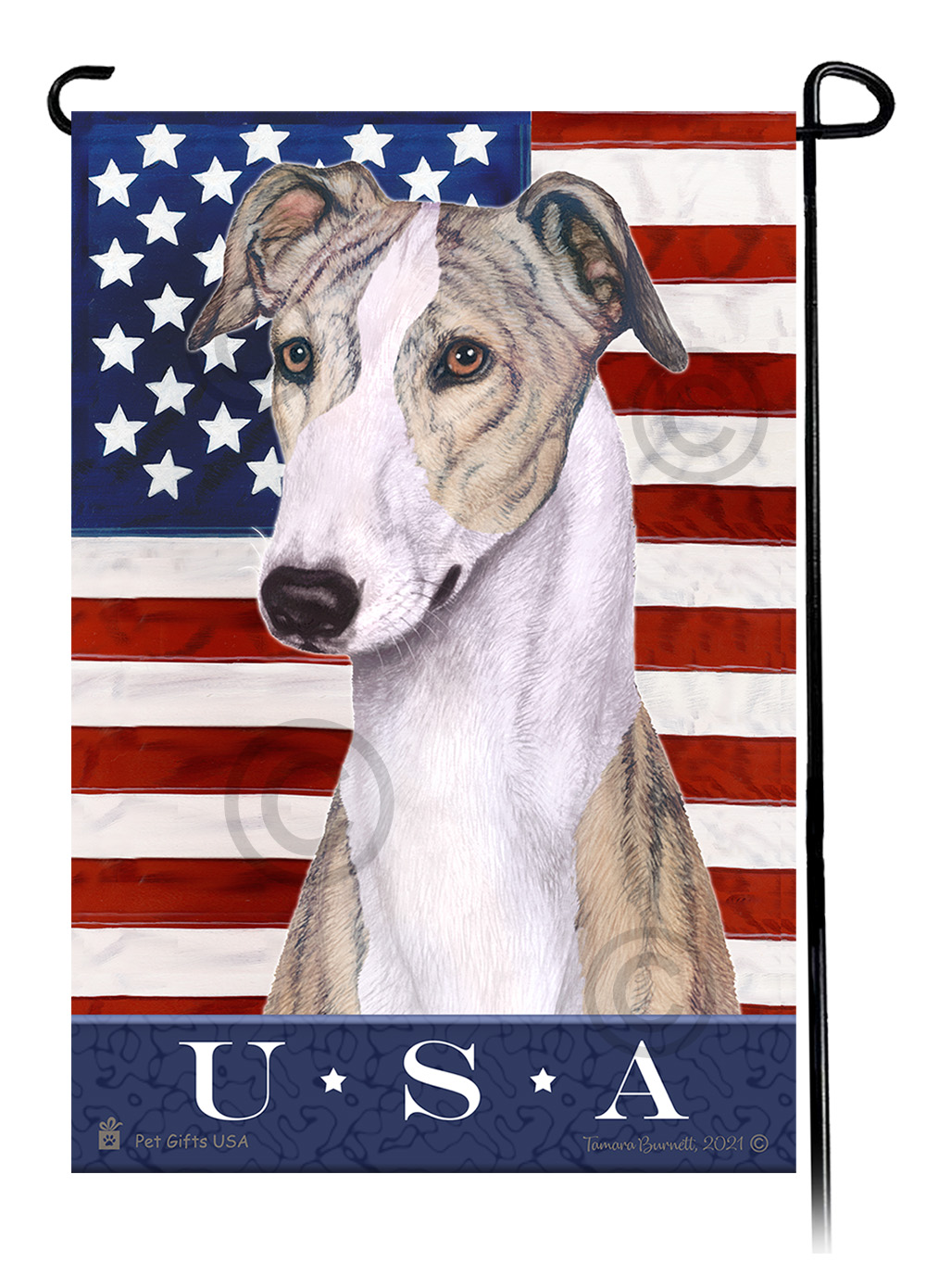 Greyhound Fawn Brindle and White True Blue Garden Flag image