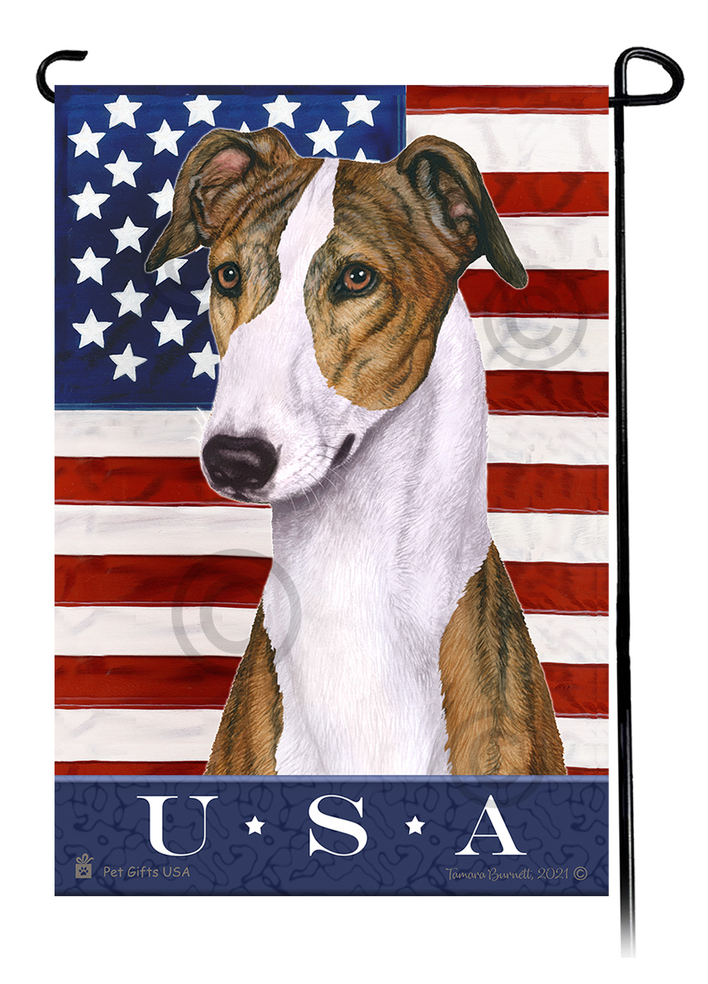 Greyhound Red Brindle and White True Blue Garden Flag image