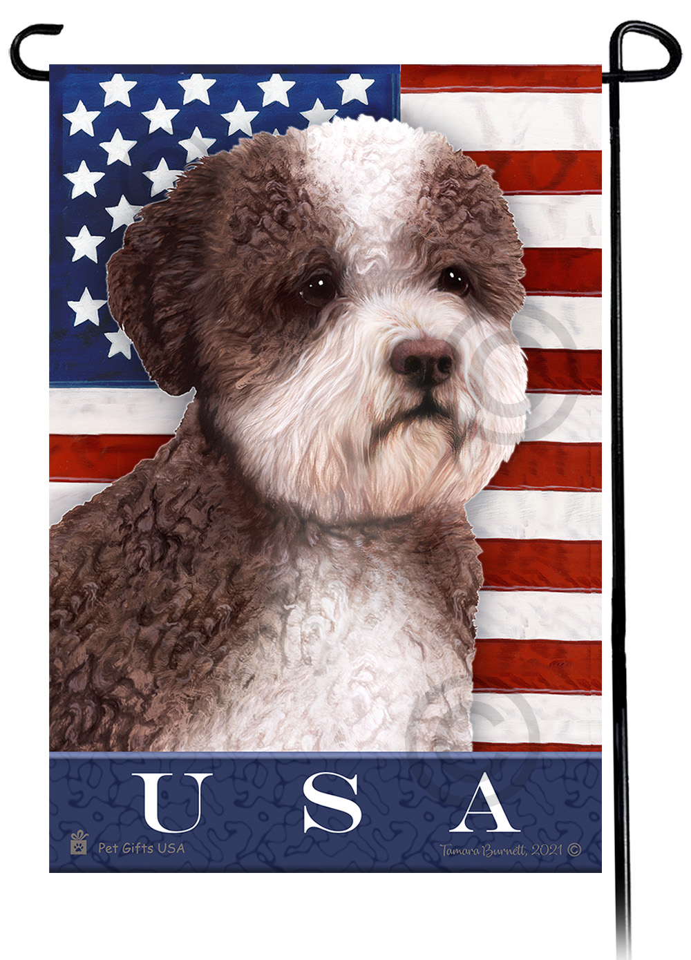 Lagotto Romagnolo Brown and White True Blue Garden Flag image