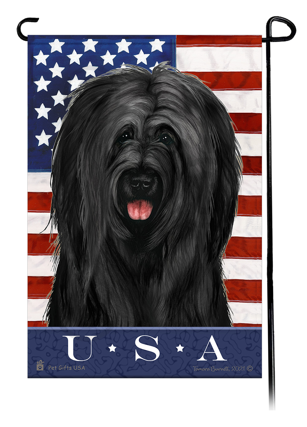 Briard Black Uncropped Ears True Blue - Garden Flag image