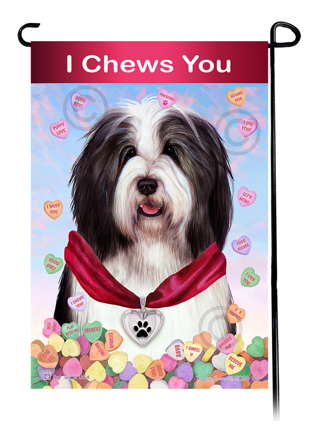 Bearded Collie Black and White - Valentine Sweetheart Garden Flag image