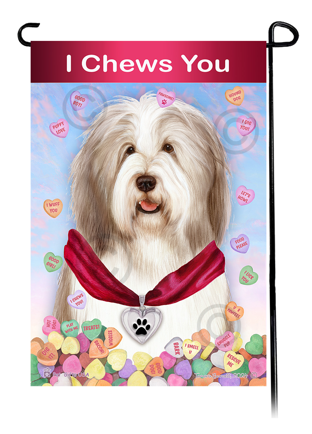 Bearded Collie Light Liver and White - Valentine Sweetheart Garden Flag image