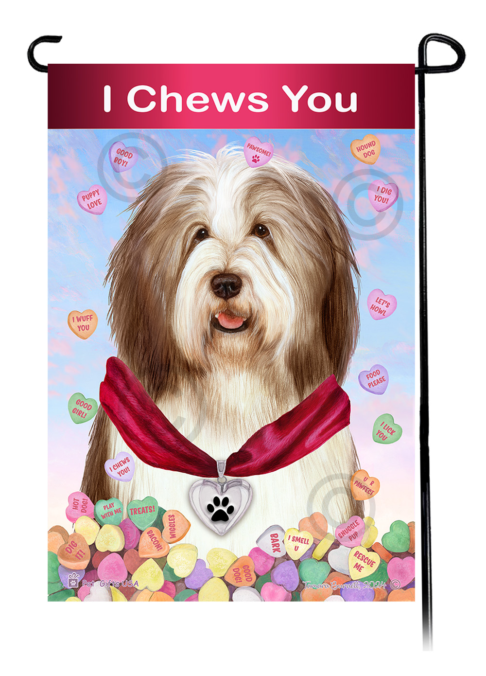 Bearded Collie Dark Liver and White - Valentine Sweetheart Garden Flag Image