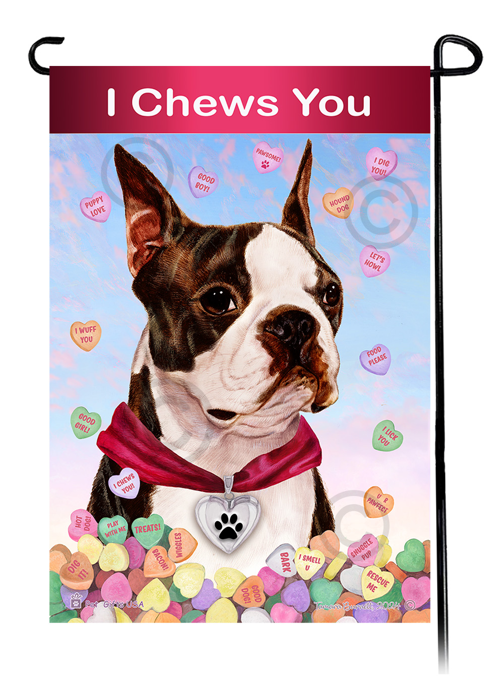 Boston Terrier Brindle and White - Valentine Sweetheart Garden Flag image