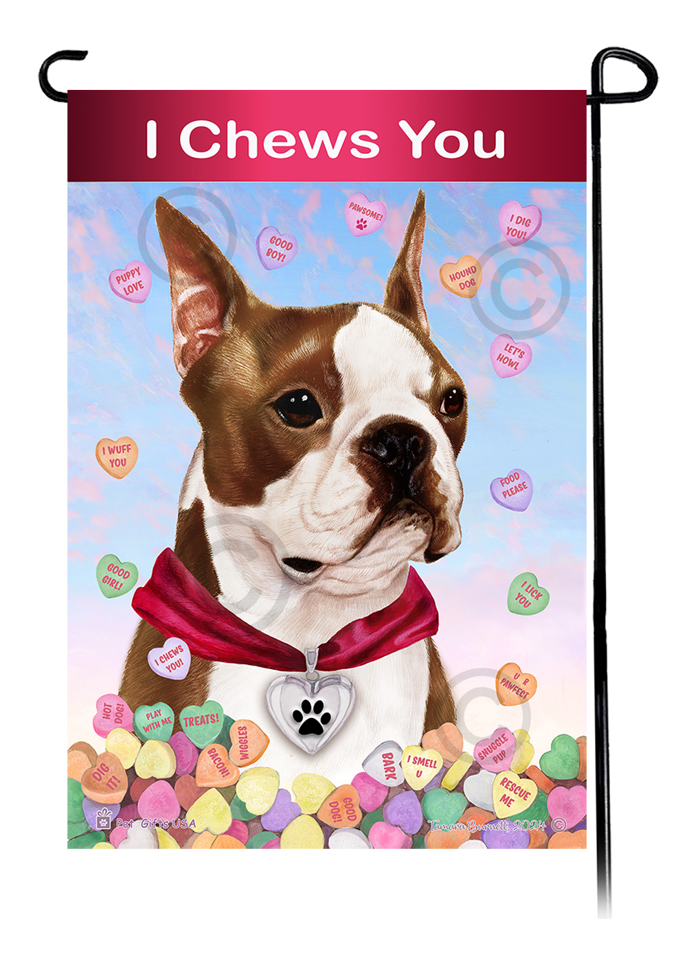 Boston Terrier Brown and White - Valentine Sweetheart Garden Flag image