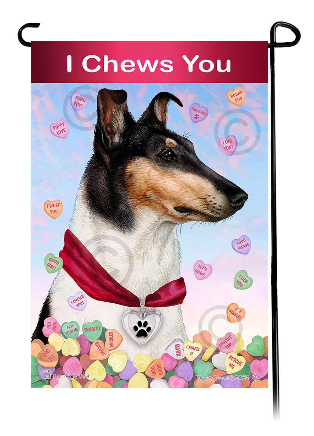 Smooth Collie Tri - Valentine Sweetheart Garden Flag image