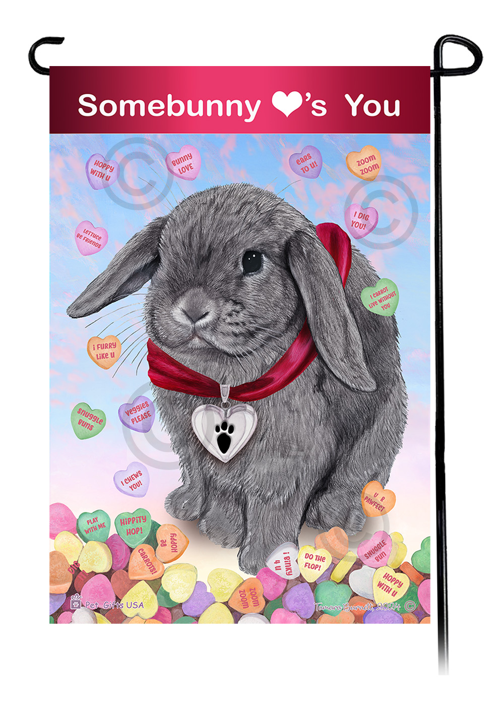 Rabbit Mini Lop Blue - Valentine Sweetheart Garden Flag image