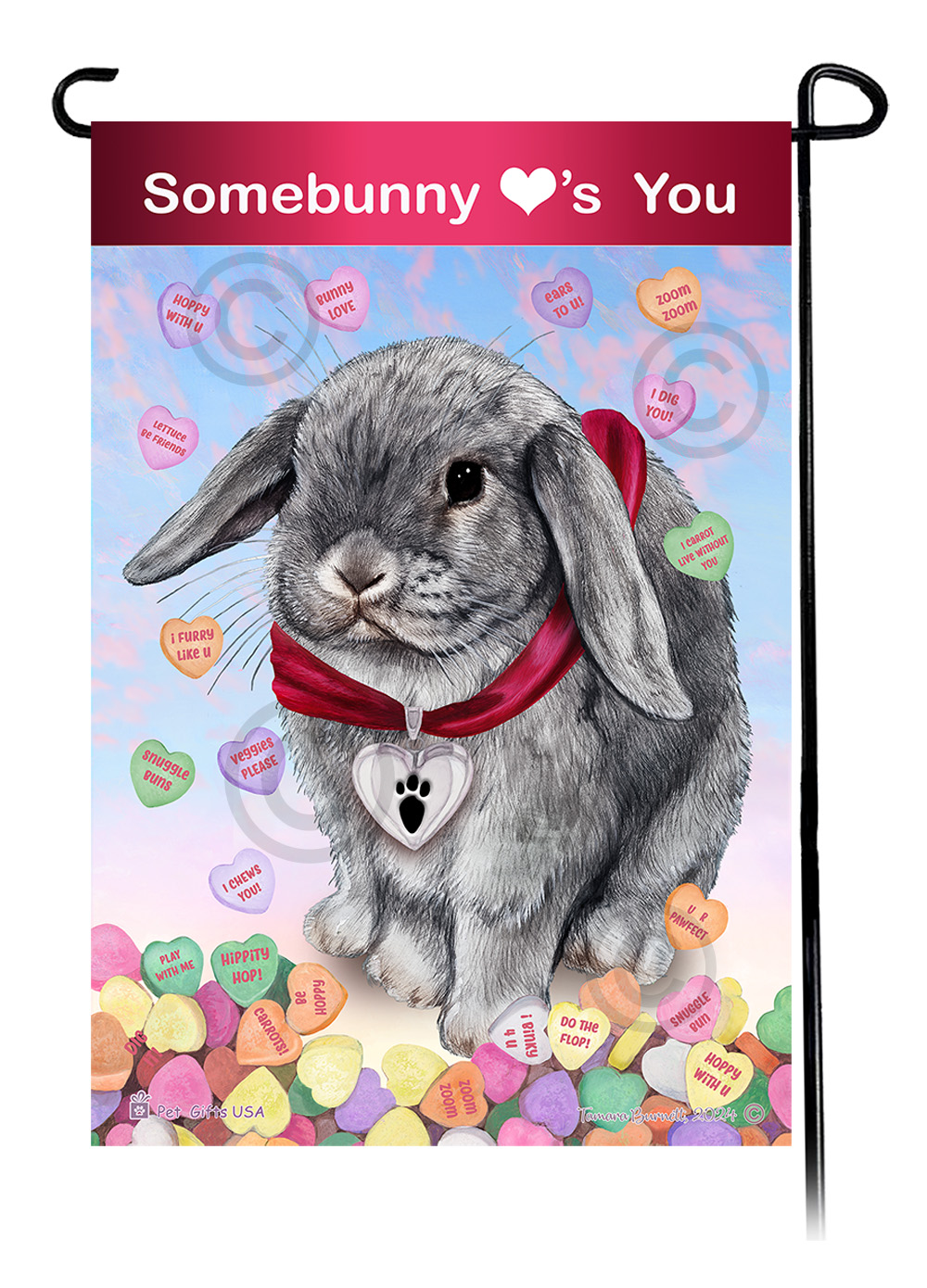 Rabbit Mini Lop Chinchilla - Valentine Sweetheart Garden Flag image