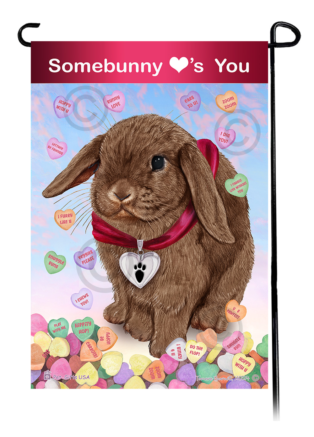 Rabbit Mini Lop Chocolate - Valentine Sweetheart Garden Flag image