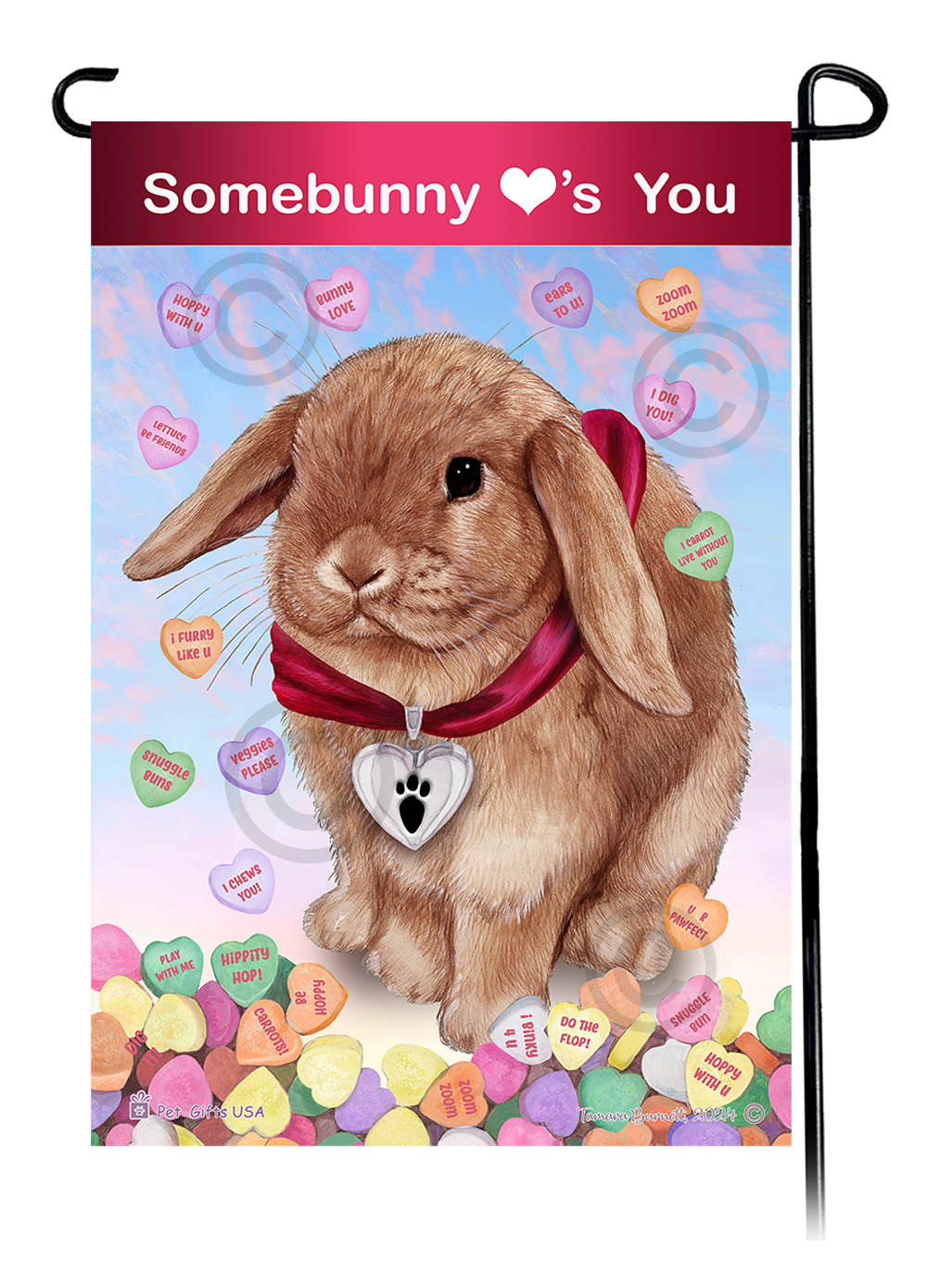 Rabbit Mini Lop Cinnamon - Valentine Sweetheart Garden Flag image