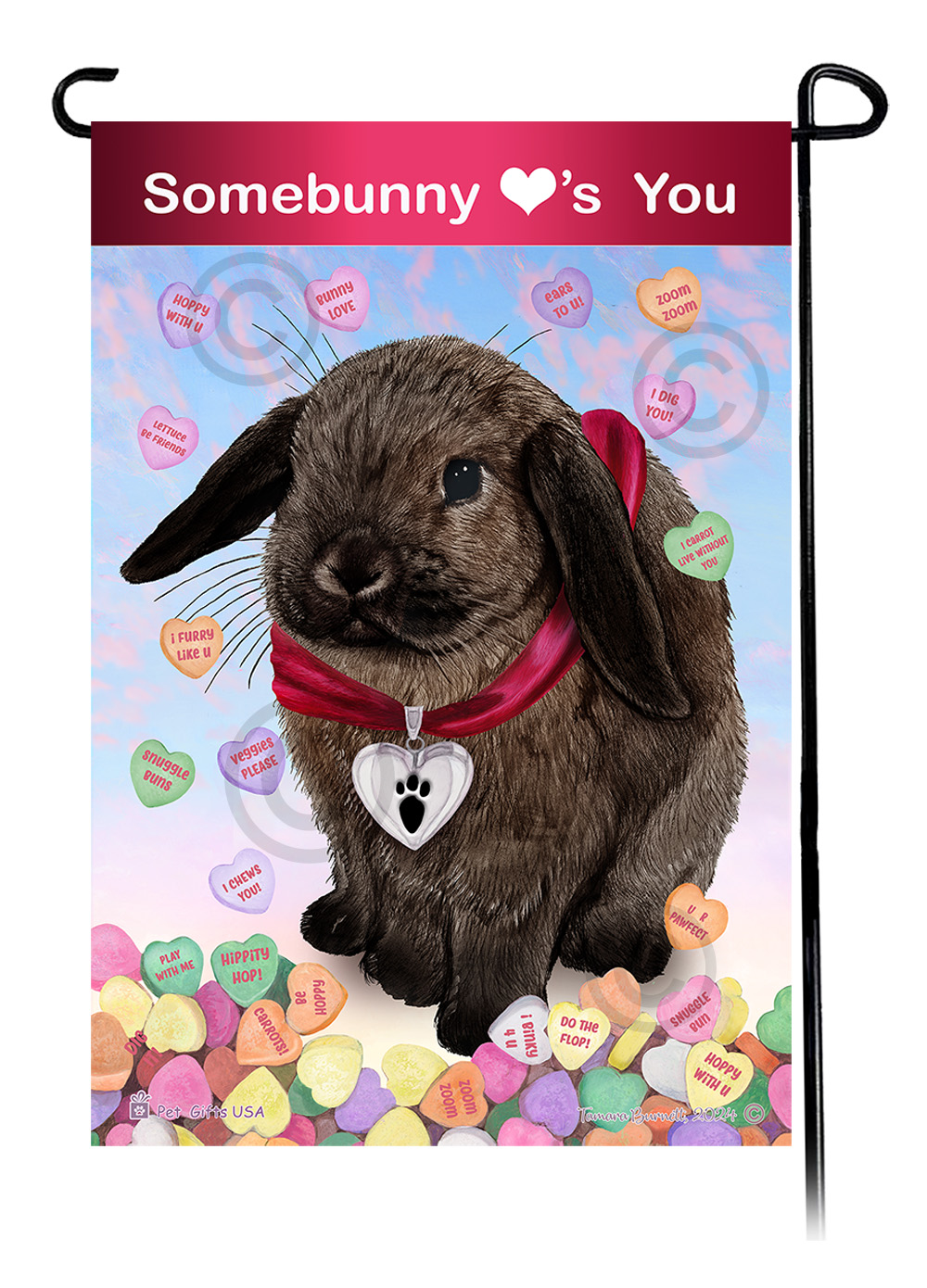 Rabbit Mini Lop Sable - Valentine Sweetheart Garden Flag image