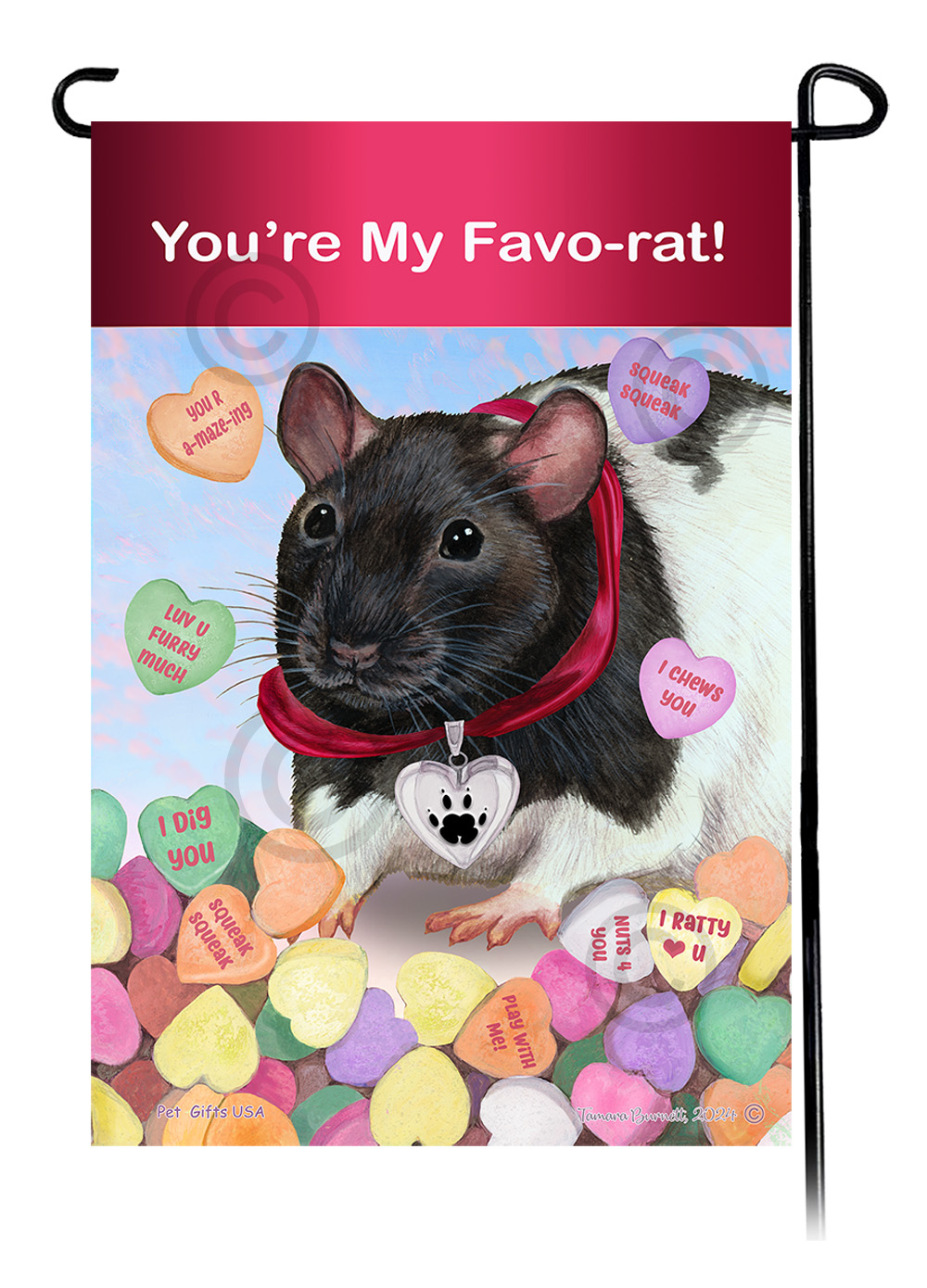 Rat Black and White Hooded - Valentine Sweetheart Garden Flag image