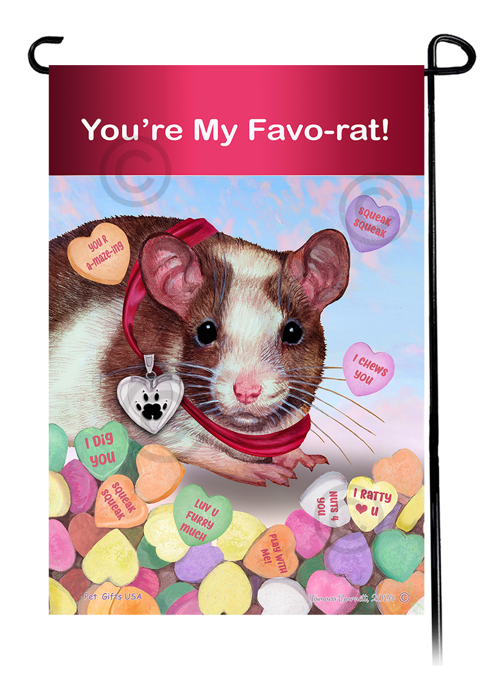 Rat Brown and White Pied - Valentine Sweetheart Garden Flag image