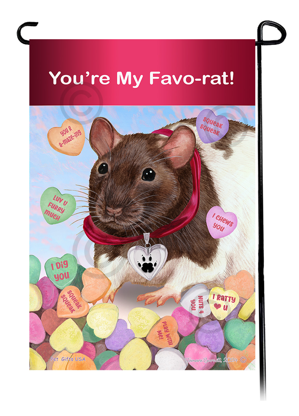Rat Chocolate and White Hooded - Valentine Sweetheart Garden Flag image