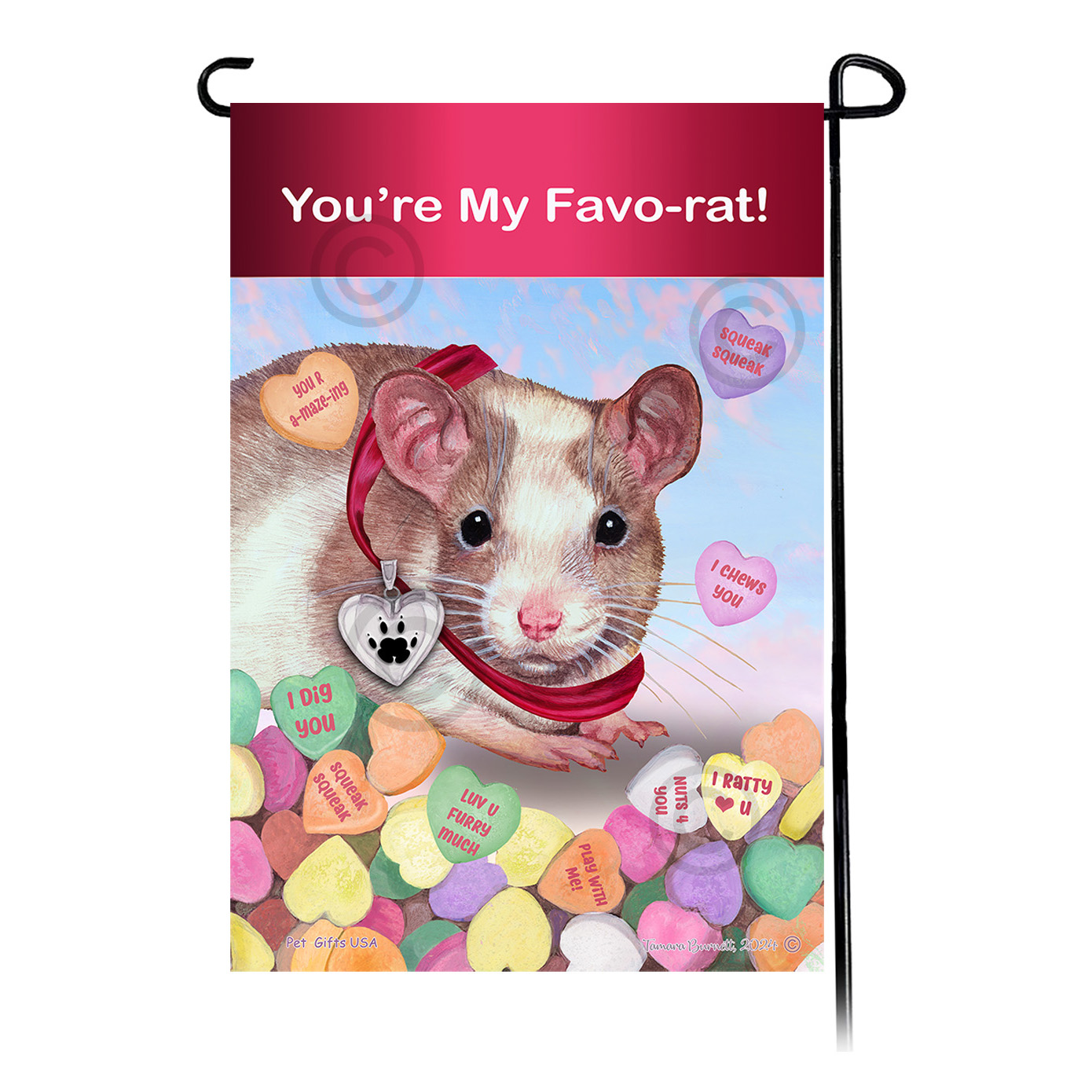 An image of product 25421 - Rat Tan and White Pied - Valentine Sweetheart Garden Flag