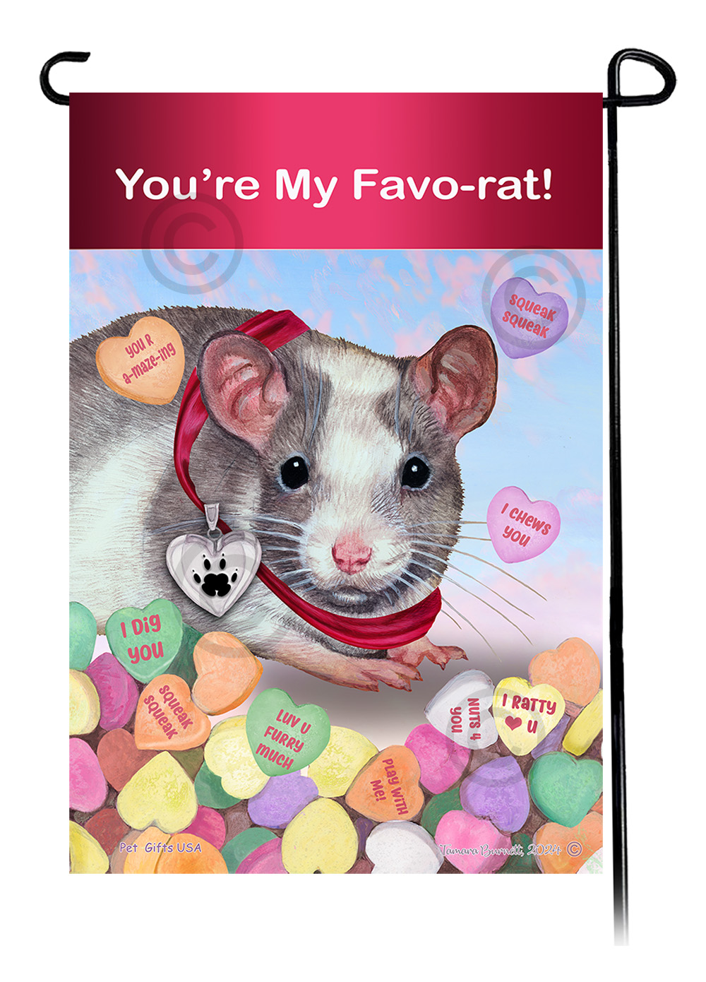 Rat Grey and White Pied - Valentine Sweetheart Garden Flag image