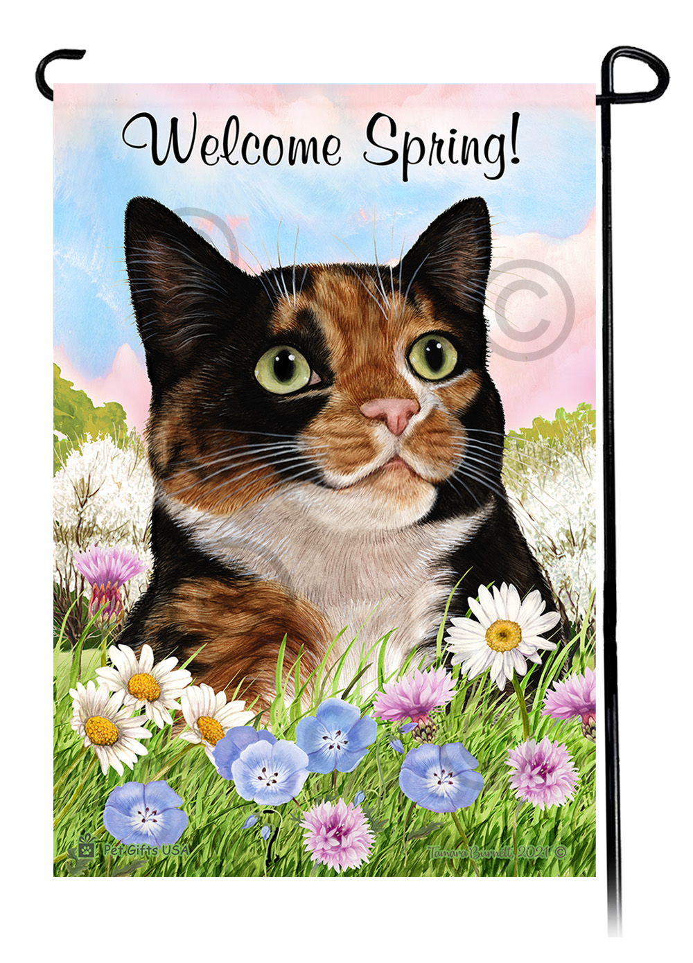 Calico Cat - Welcome Spring Garden Flag image