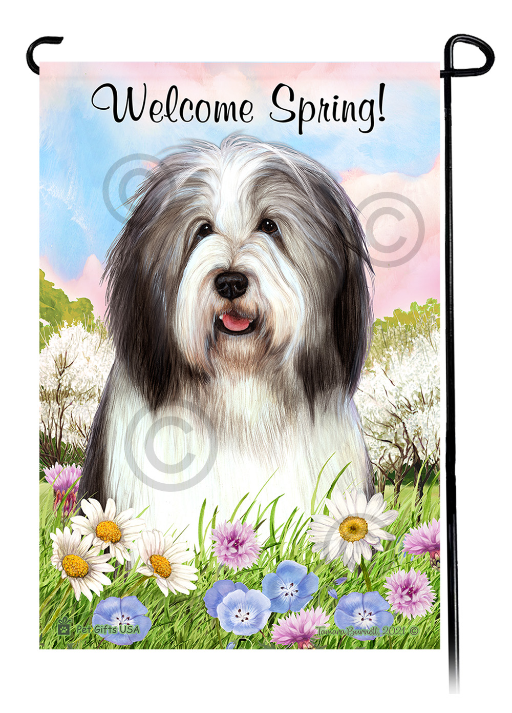 Bearded Collie Gray and White - Welcome Spring Garden Flag image