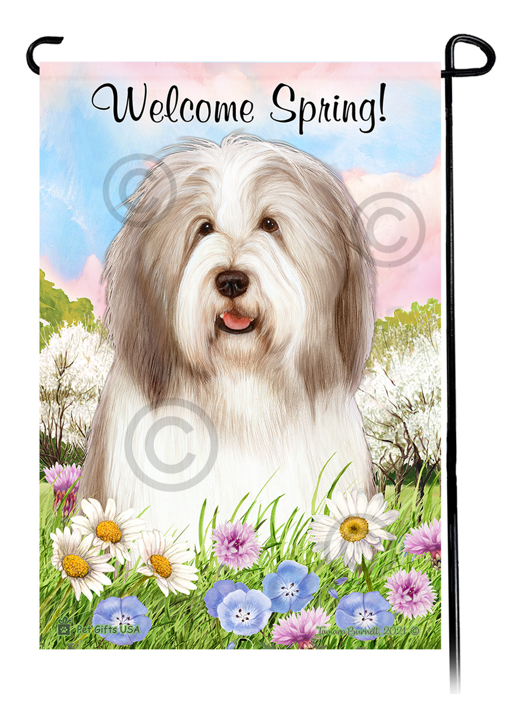 Bearded Collie Light Liver and White - Welcome Spring Garden Flag image