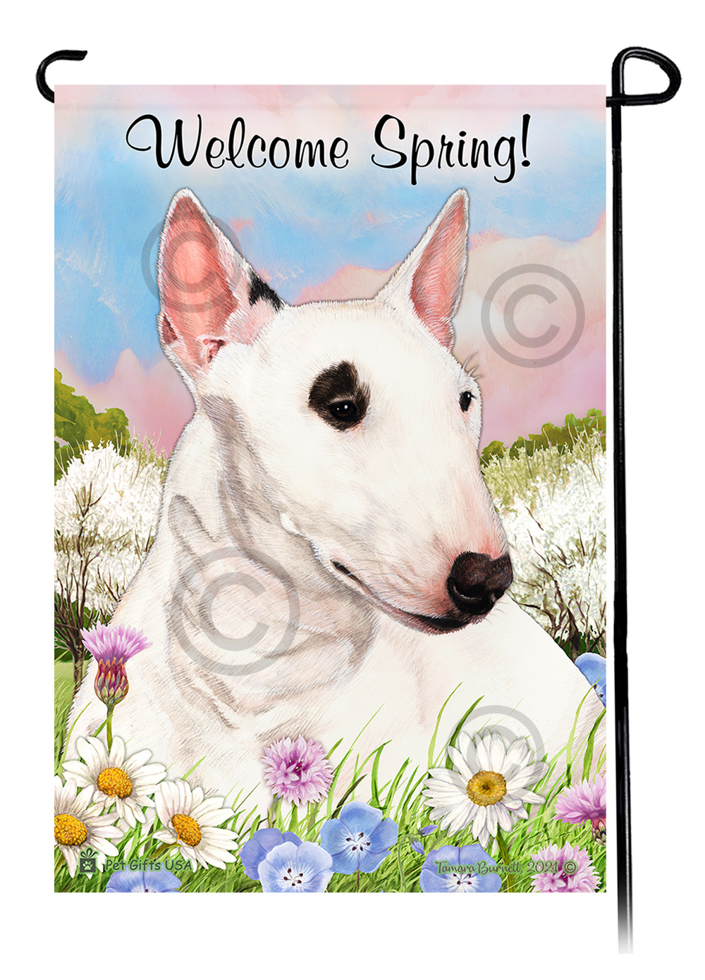 Bull Terrier Mini White - Welcome Spring Garden Flag image