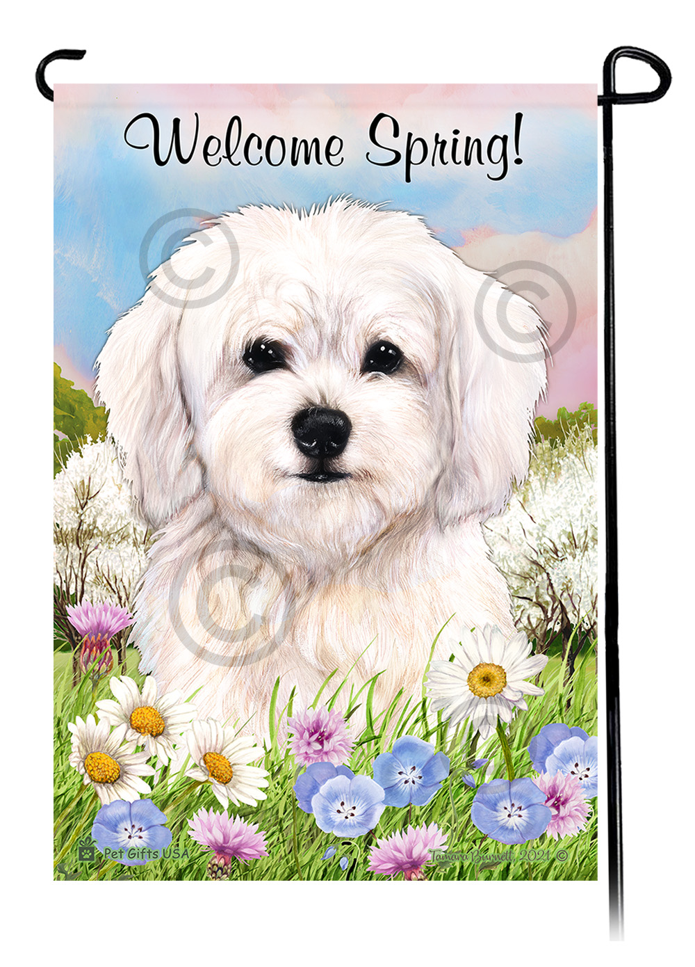 Cavachon White - Welcome Spring Garden Flag image