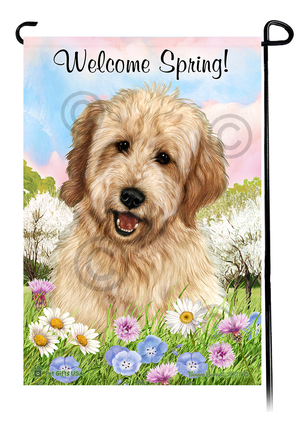 Goldendoodle - Welcome Spring Garden Flag image