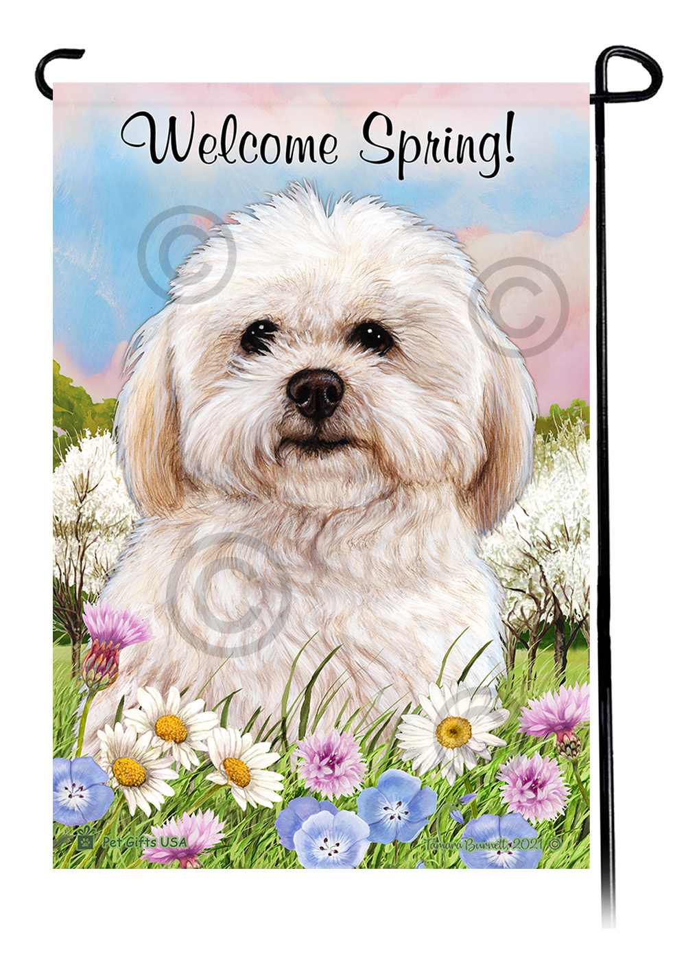 Shih Poo Cream - Welcome Spring Garden Flag Image
