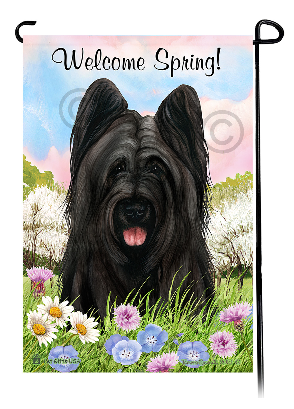 Briard Black Cropped - Welcome Spring Garden Flag image Briard Black Cropped - Welcome Spring Garden Flag image