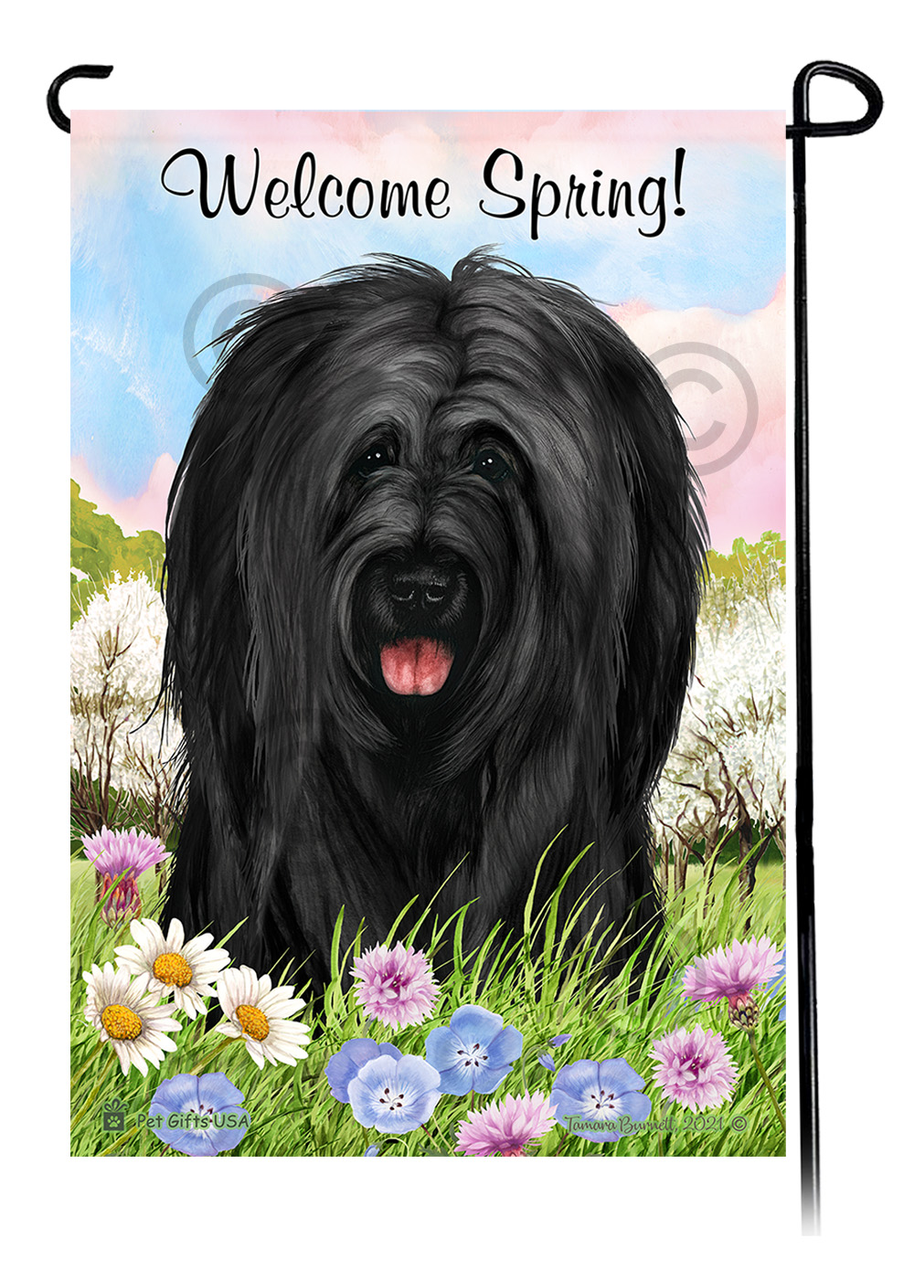 Briard Black Uncropped - Welcome Spring Garden Flag image Briard Black Uncropped - Welcome Spring Garden Flag image