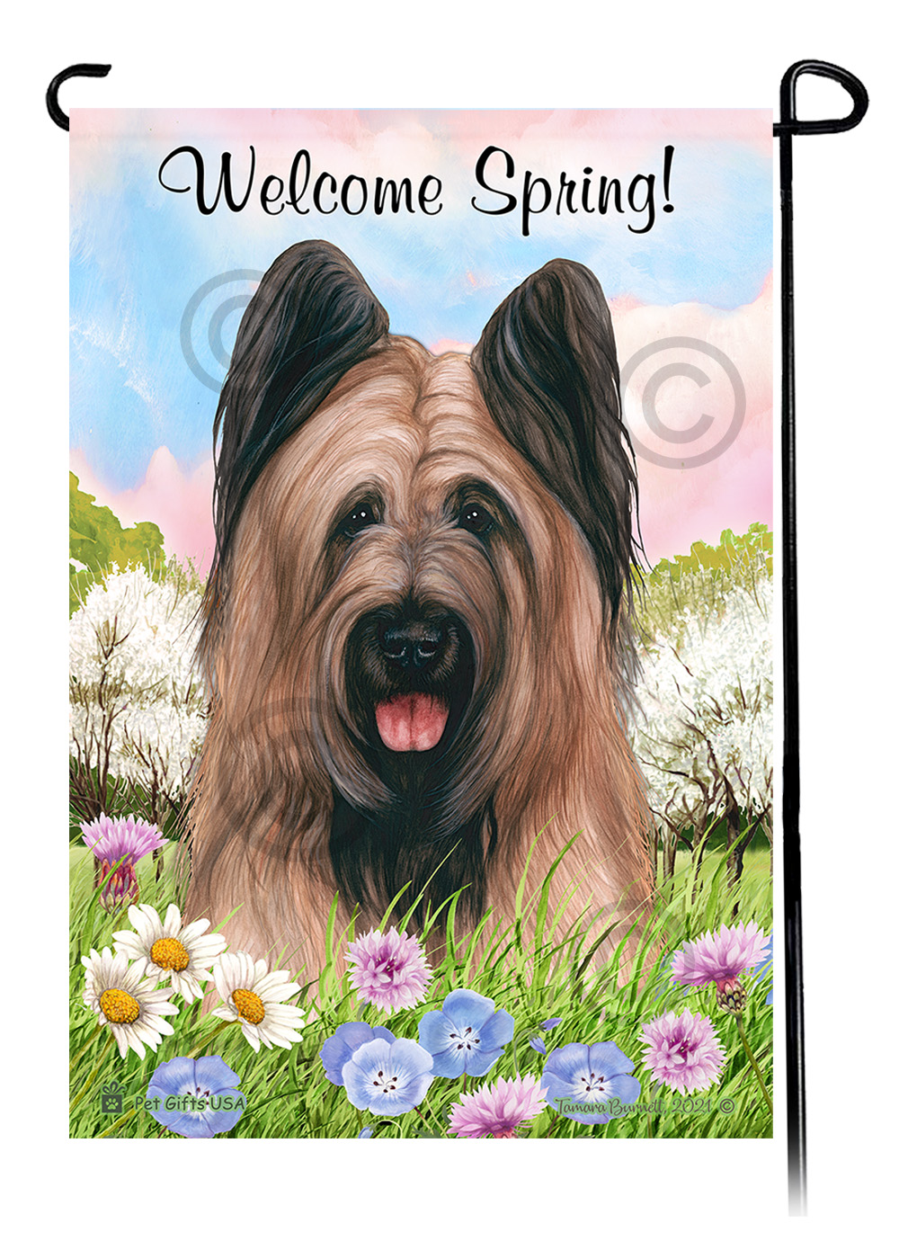 Briard Fawn Cropped - Welcome Spring Garden Flag image Briard Fawn Cropped - Welcome Spring Garden Flag image