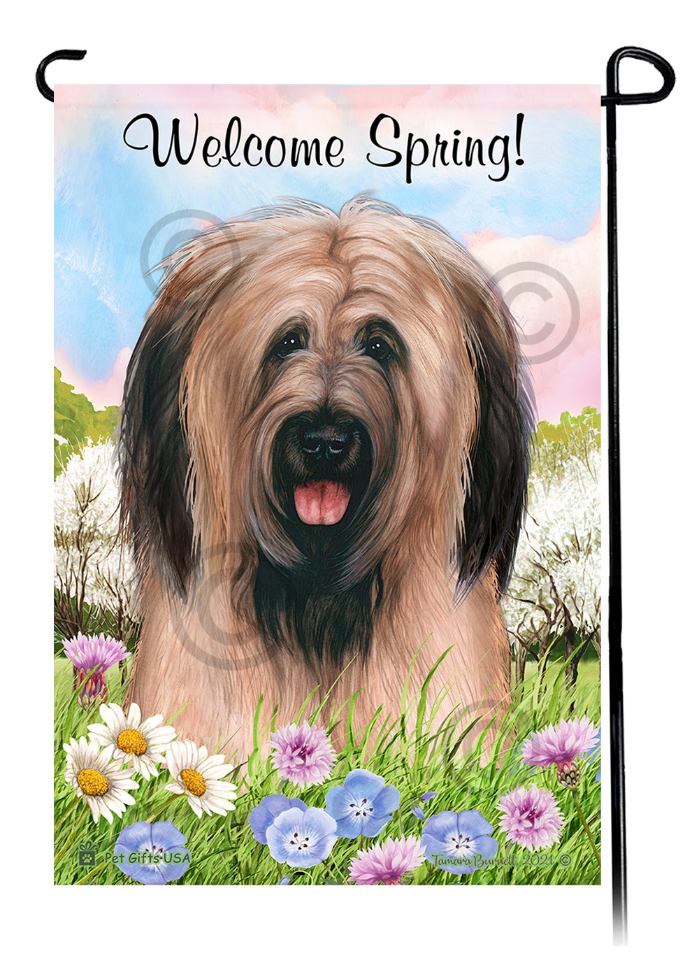 Briard Fawn Uncropped - Welcome Spring Garden Flag image Briard Fawn Uncropped - Welcome Spring Garden Flag image