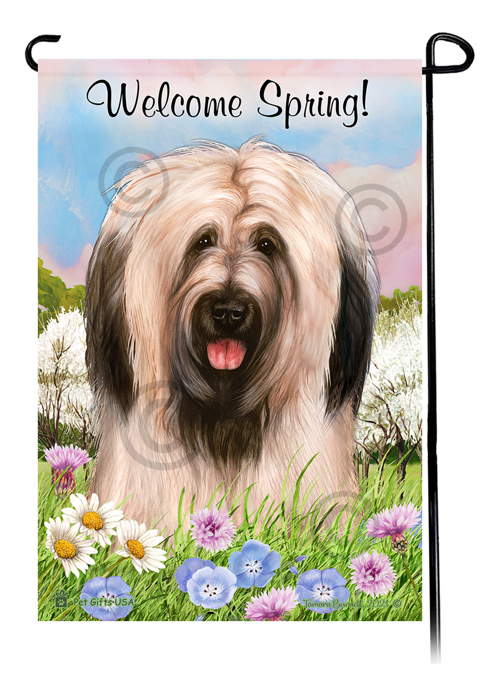 Briard Light Fawn Uncropped - Welcome Spring Garden Flag image Briard Light Fawn Uncropped - Welcome Spring Garden Flag image
