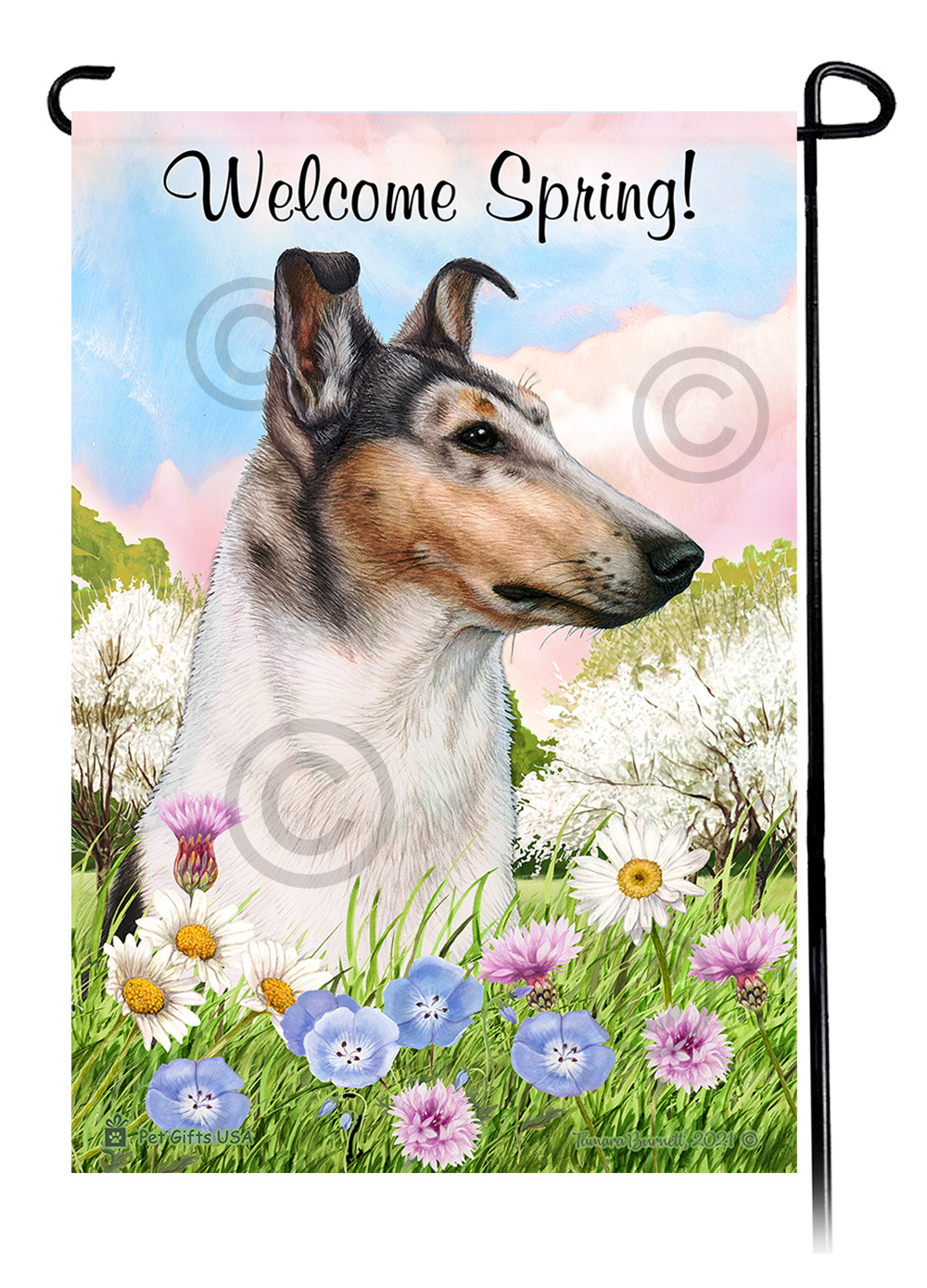 Smooth Collie Blue Merle - Welcome Spring Garden Flag image