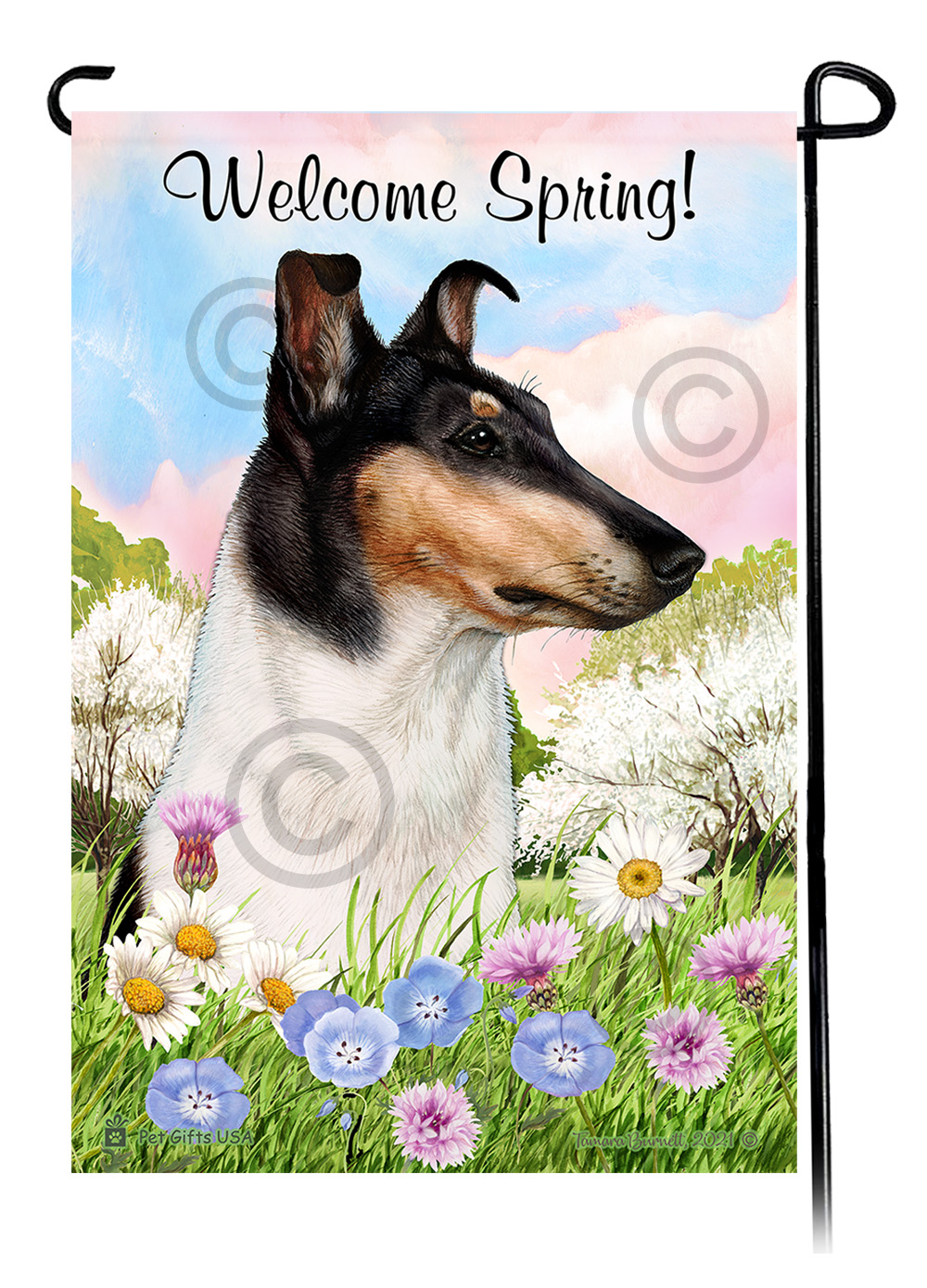 Smooth Collie Tri-Color - Welcome Spring Garden Flag image