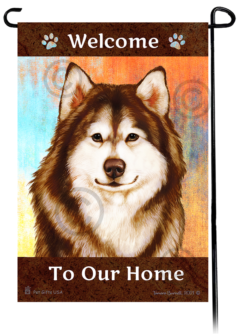 Alaskan Malamute Red and White Welcome To Our Home Garden Flag image