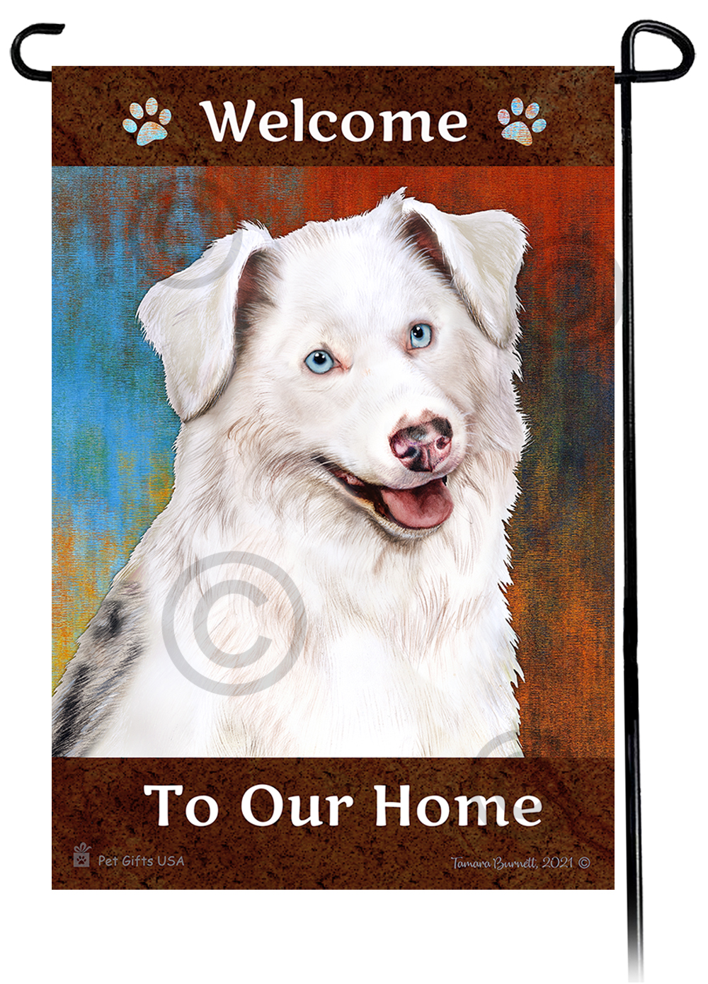 Australian Shepherd White Welcome To Our Home Garden Flag image