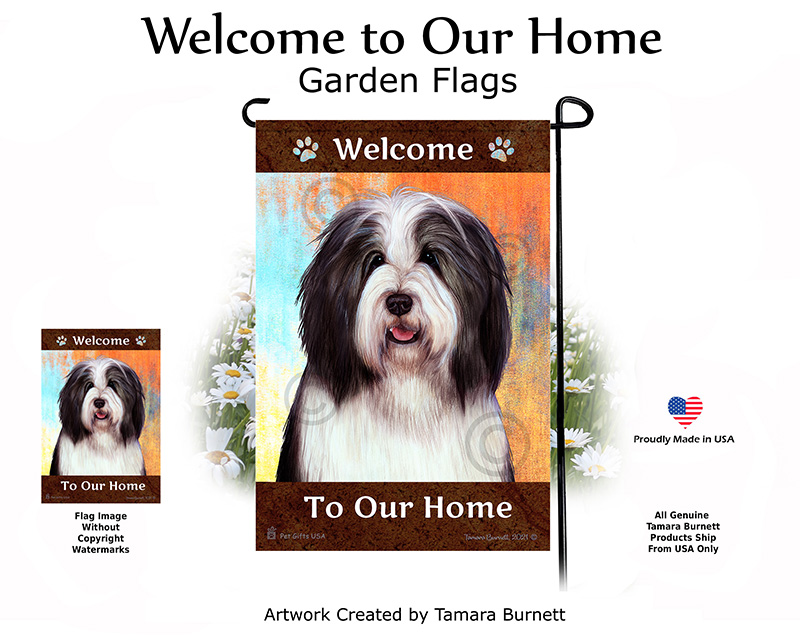 Bearded Collie Black/White Welcome To Our Home - Garden Flag image