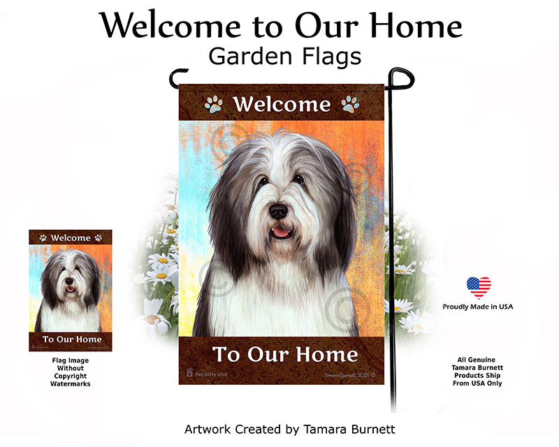 Bearded Collie Gray/White Welcome To Our Home - Garden Flag image