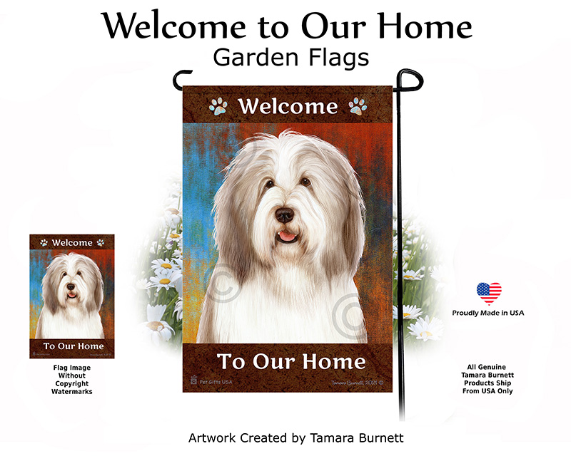 Bearded Collie Light Liver/White Welcome To Our Home - Garden Flag image