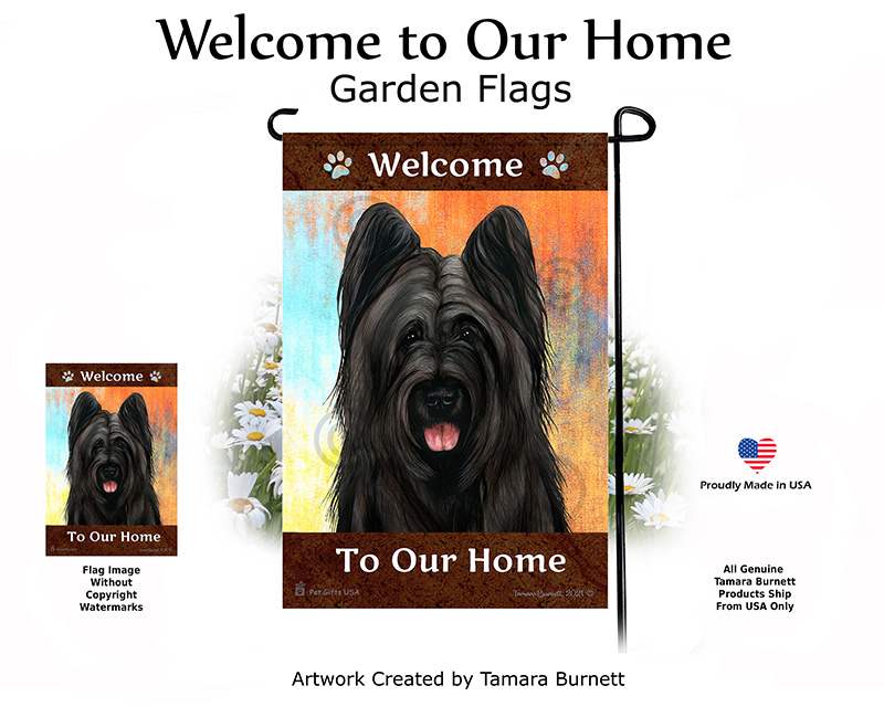 Briard Black Cropped Welcome To Our Home - Garden Flag image