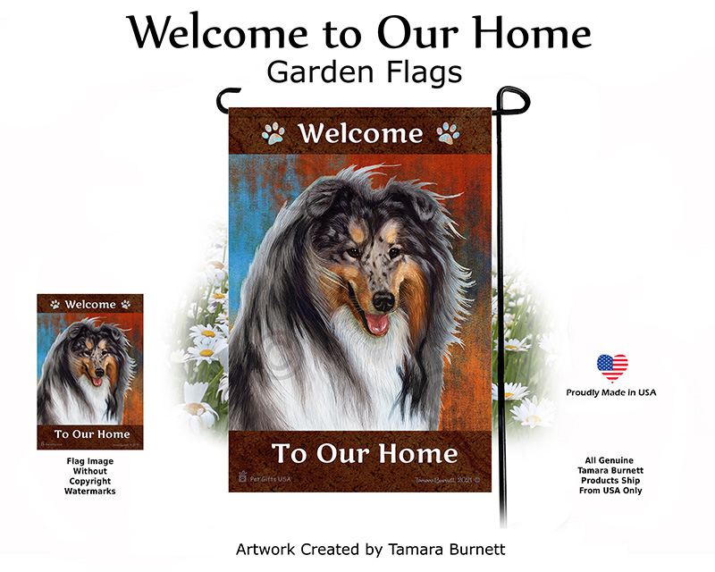 Collie Blue Merle Welcome To Our Home - Garden Flag image