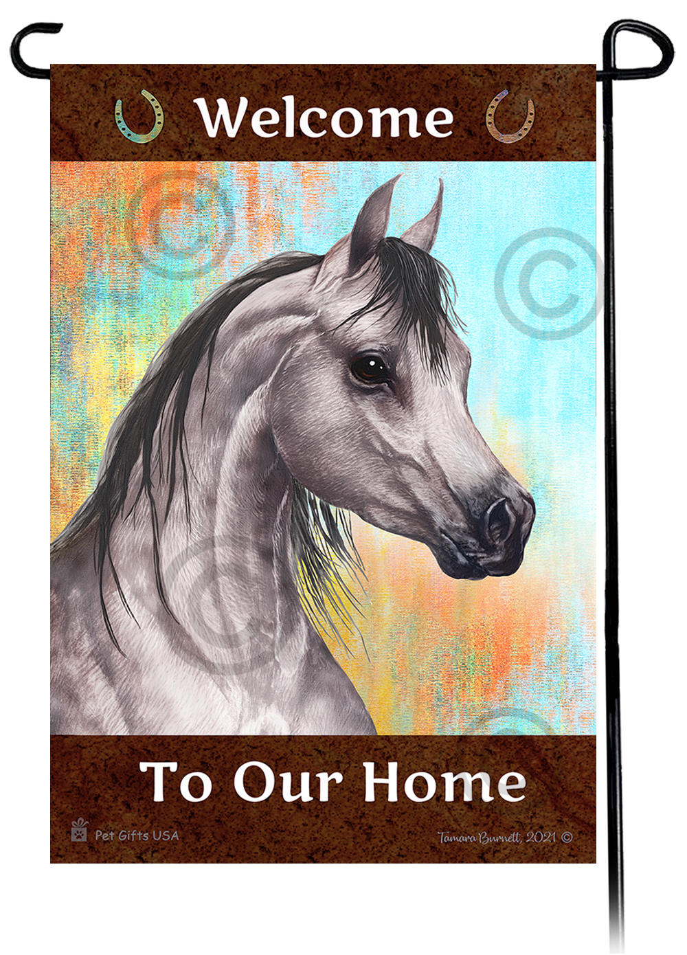 Arabian Horse Grey Dapple Welcome To Our Home - Garden Flag image