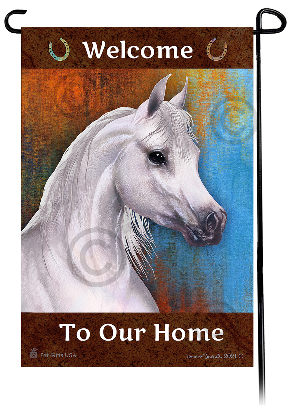 Arabian Horse Grey Welcome To Our Home - Garden Flag image
