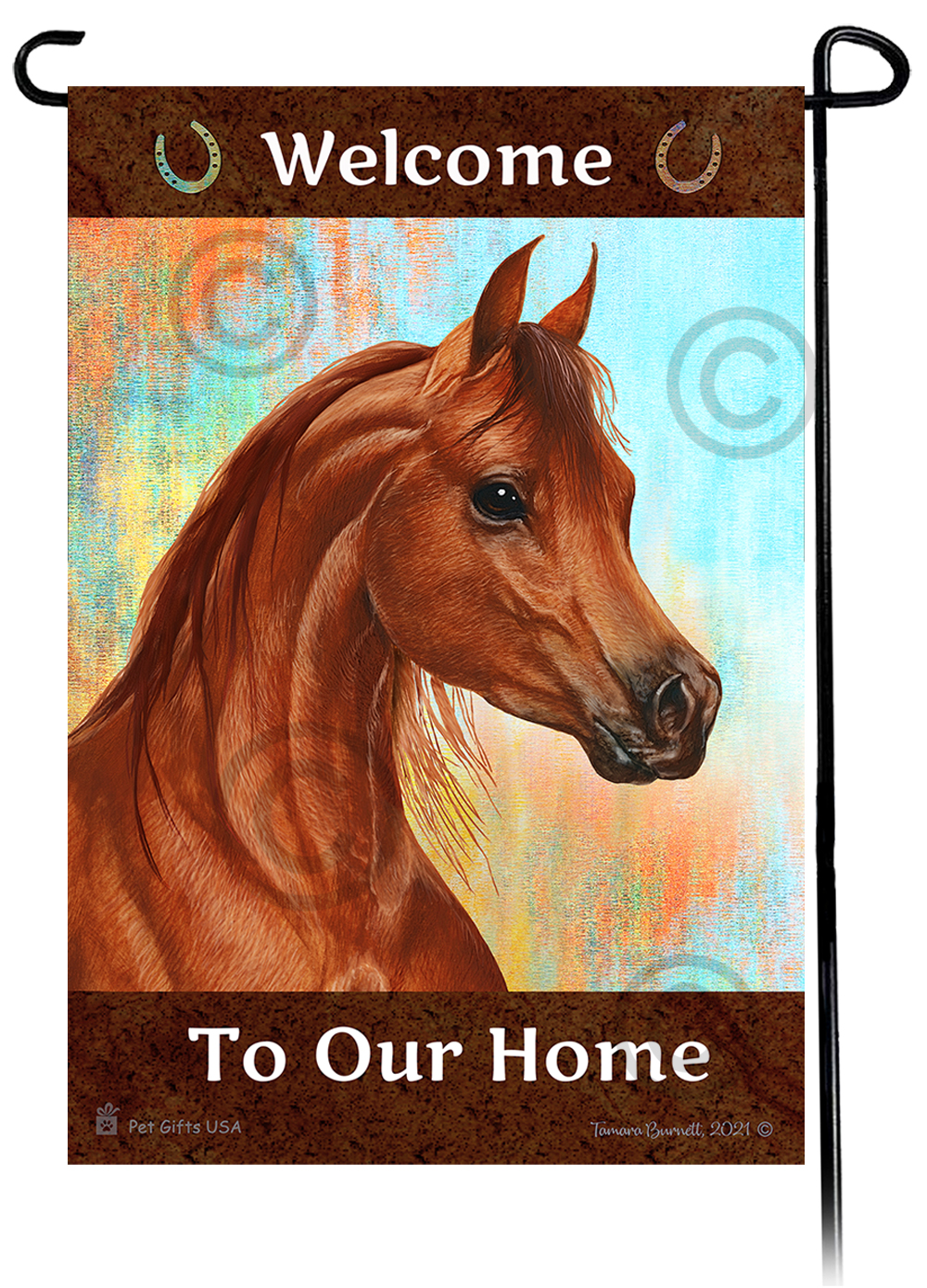 Arabian Horse Sorrel Welcome To Our Home - Garden Flag image