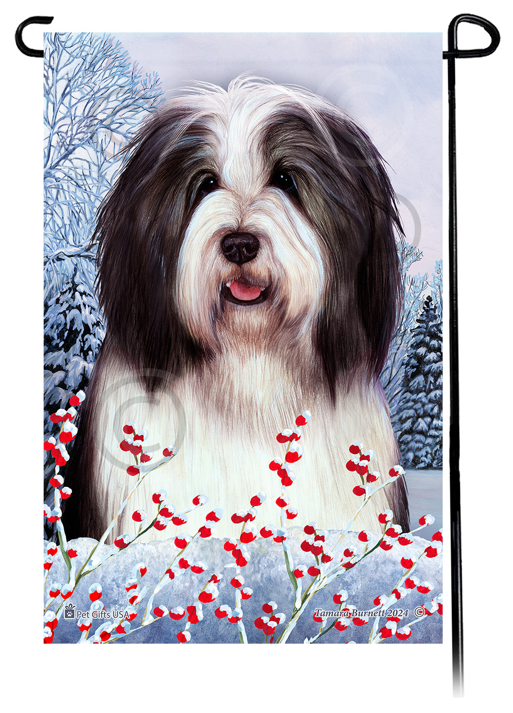 Bearded Collie (Dark Black And White) - Winterberries Garden Flag
