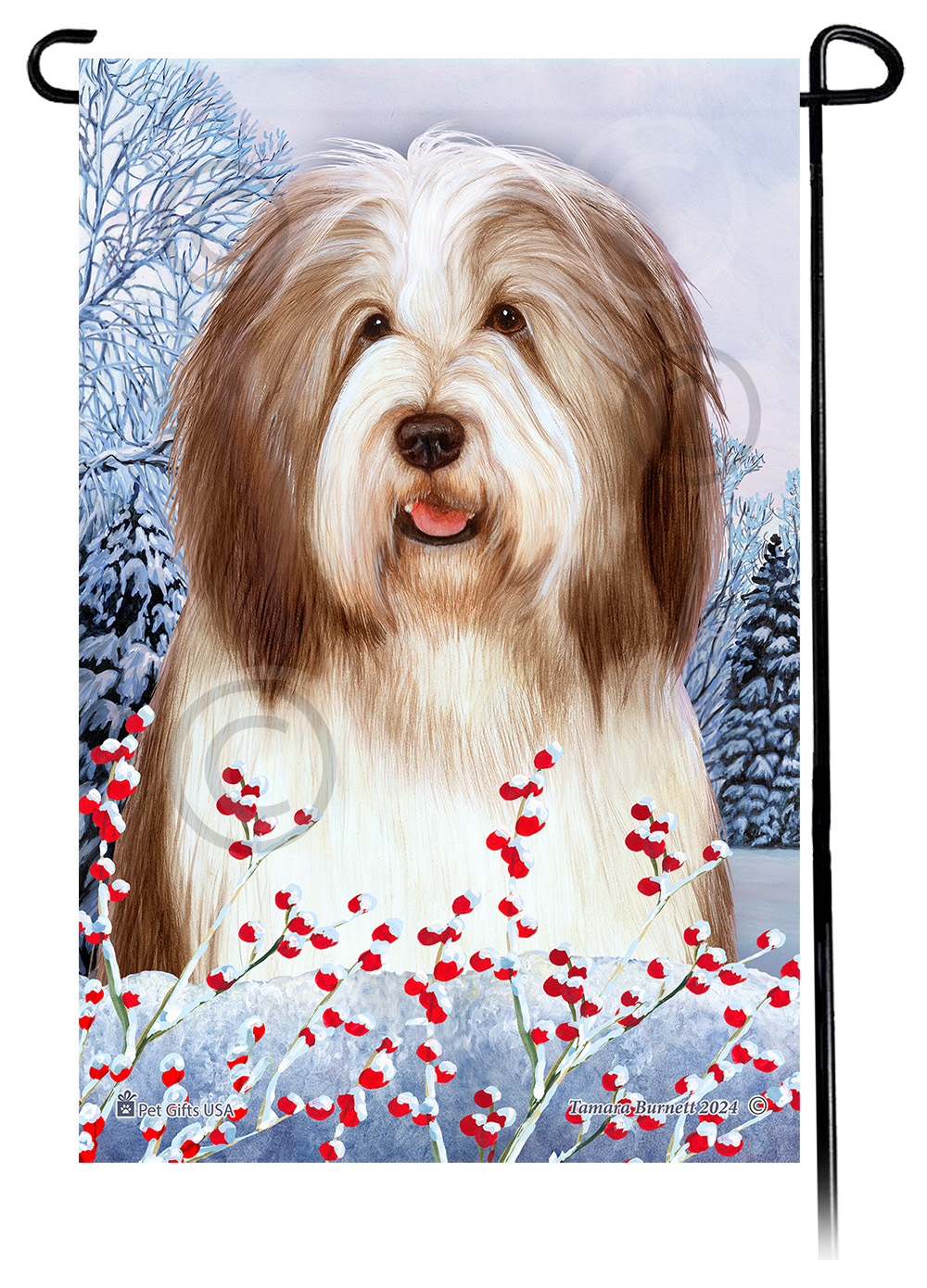 Bearded Collie (Dark Liver And White) - Winterberries Garden Flag
