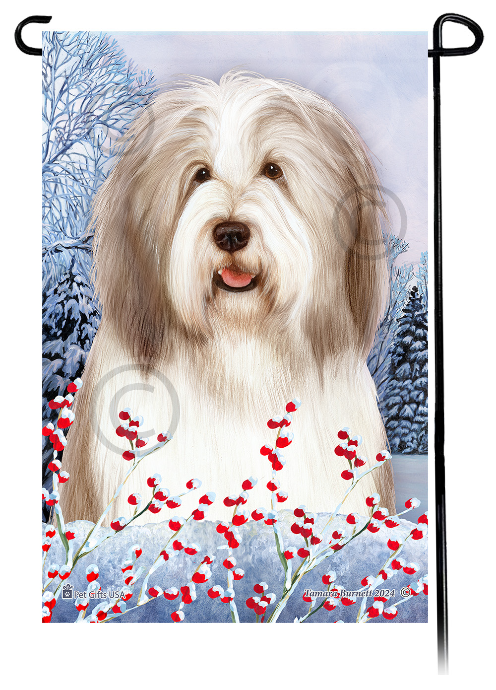 Bearded Collie (Light Liver And White) - Winterberries Garden Flag