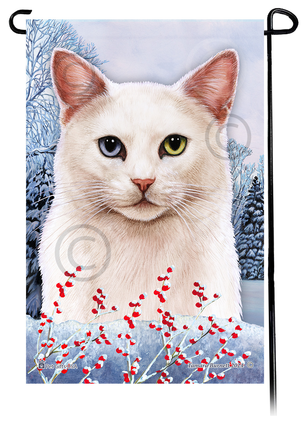 Tuxedo Cat (White Odd Eyes) - Winterberries Garden Flag