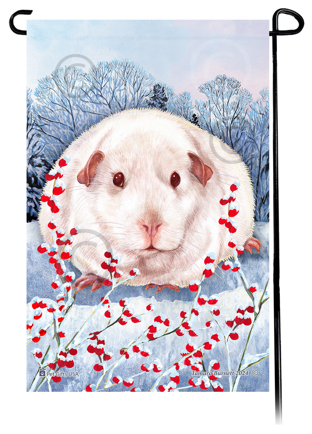Pink Eyed White Guinea Pig - Winterberries Garden Flag